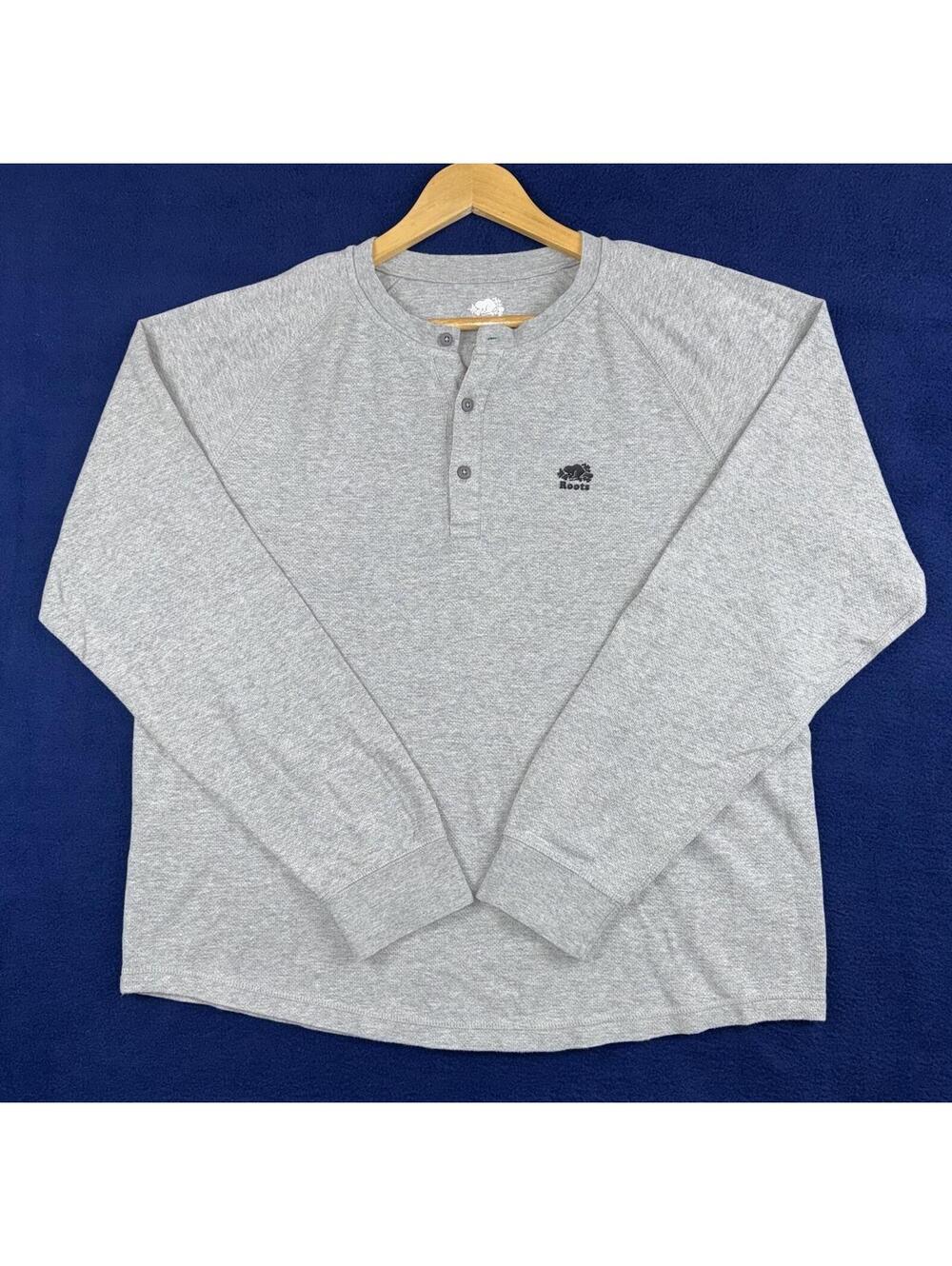 Roots Canada Henley Shirt Long Sleeve Button Waffle Men Size L Casual Retro RLX